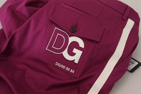 Magenta cotton Dolce & Gabbana logo pocket trouser pants with side pockets and belt loops, styled for casual wear.