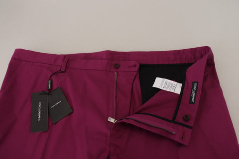 Magenta cotton Dolce & Gabbana logo pocket trouser pants with front pockets and fitted waist, stylish and casual.