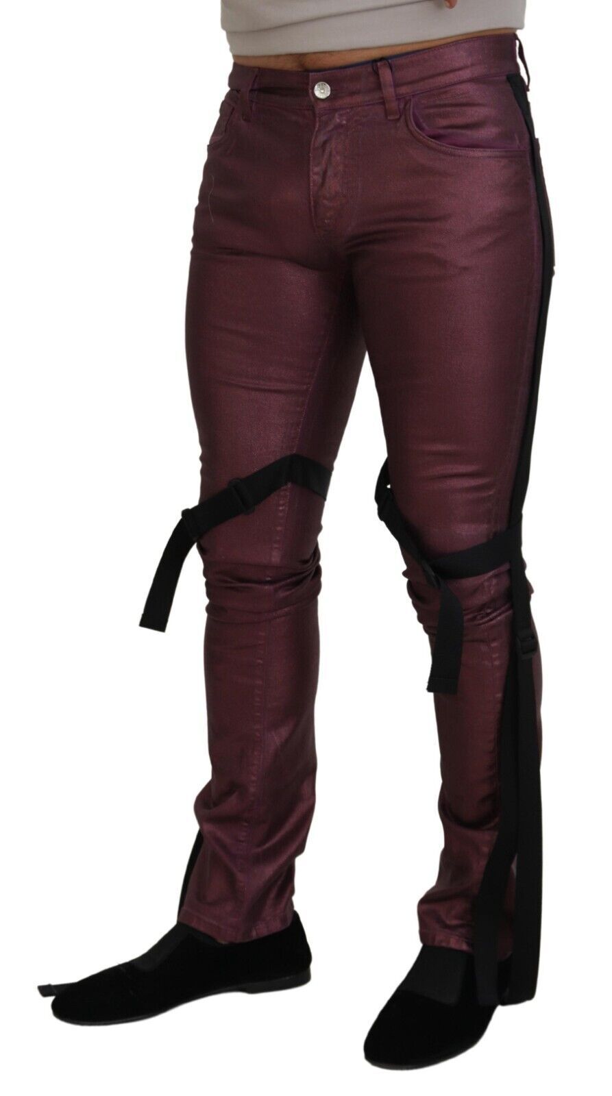 Magenta cotton men's casual harness denim jeans by Dolce & Gabbana, featuring a relaxed fit and stylish design.