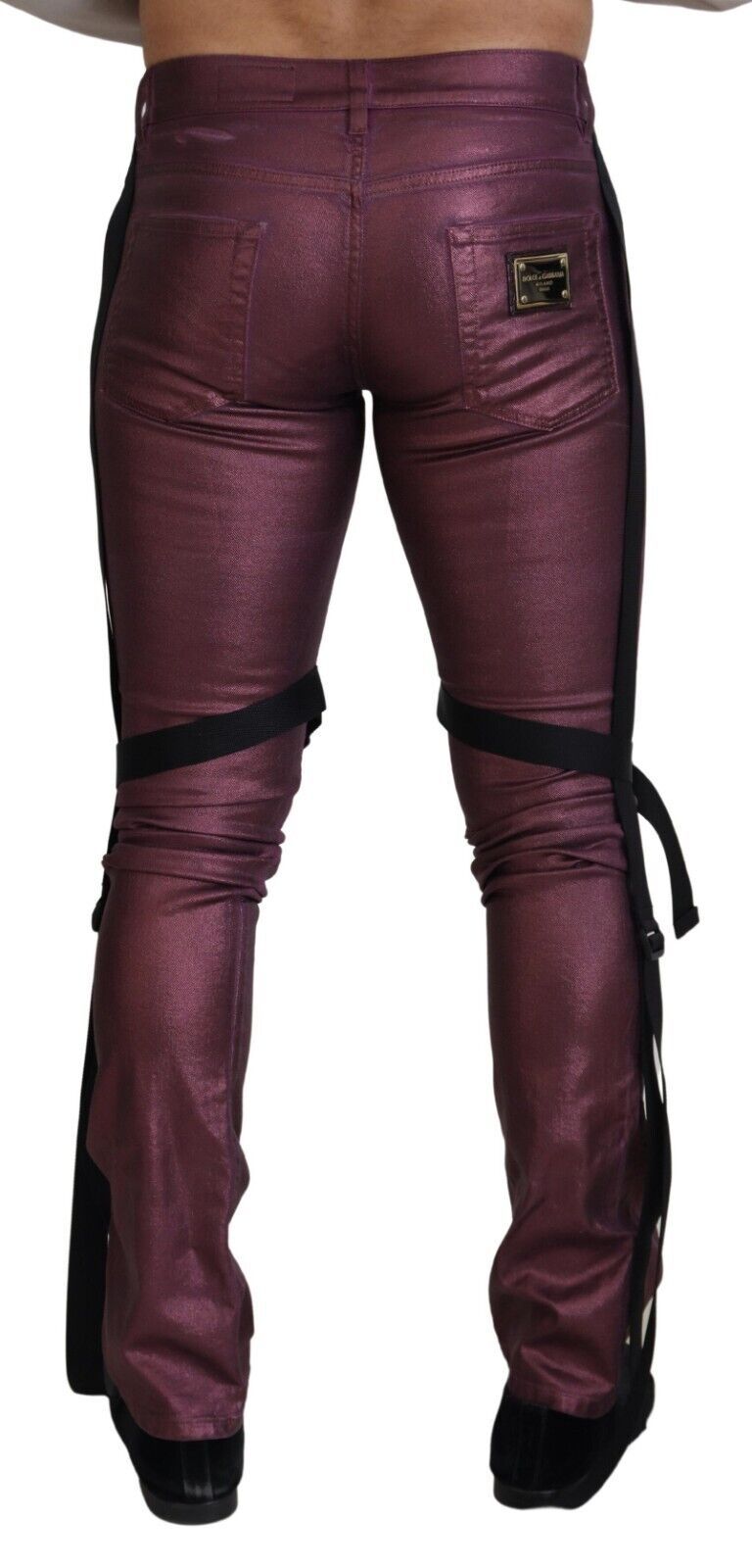 Magenta cotton men's casual harness denim jeans by Dolce & Gabbana, featuring a stylish fit and modern design.