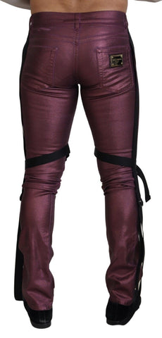 Magenta cotton men's casual harness denim jeans by Dolce & Gabbana, featuring a stylish fit and modern design.