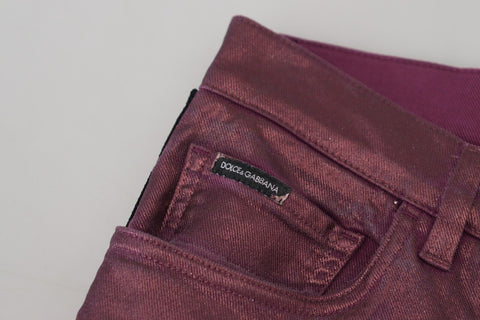 Magenta cotton men's casual harness denim jeans by Dolce & Gabbana, featuring a stylish harness detail and classic denim texture.