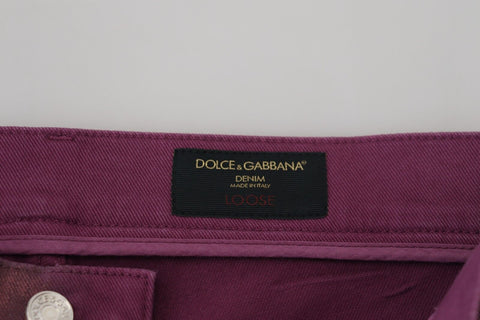 Magenta cotton men's casual harness denim jeans by Dolce & Gabbana, featuring stylish denim fabric and harness details.