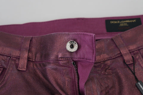 Magenta cotton men's casual harness denim jeans by Dolce & Gabbana, featuring a stylish harness detail and classic denim texture.