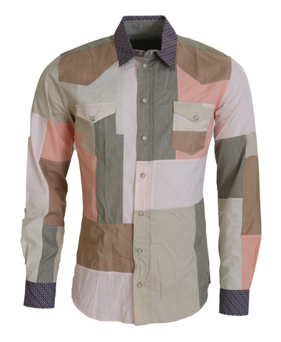 Multicolor Cotton Patchwork Slim Shirt