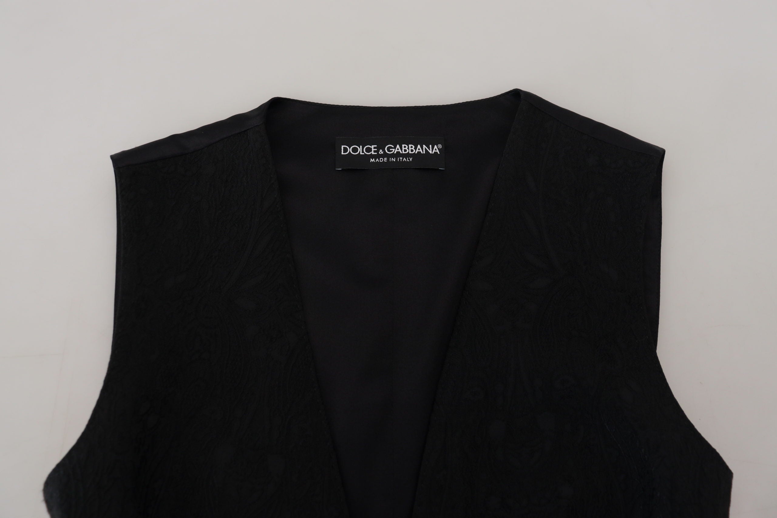 Black Brocade Button Down Sleeveless Vest Top