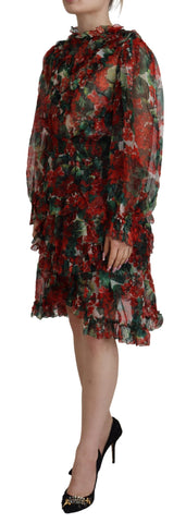 Multicolor Geranium A-line knee-length dress by Dolce & Gabbana, featuring vibrant floral patterns and a classic silhouette.