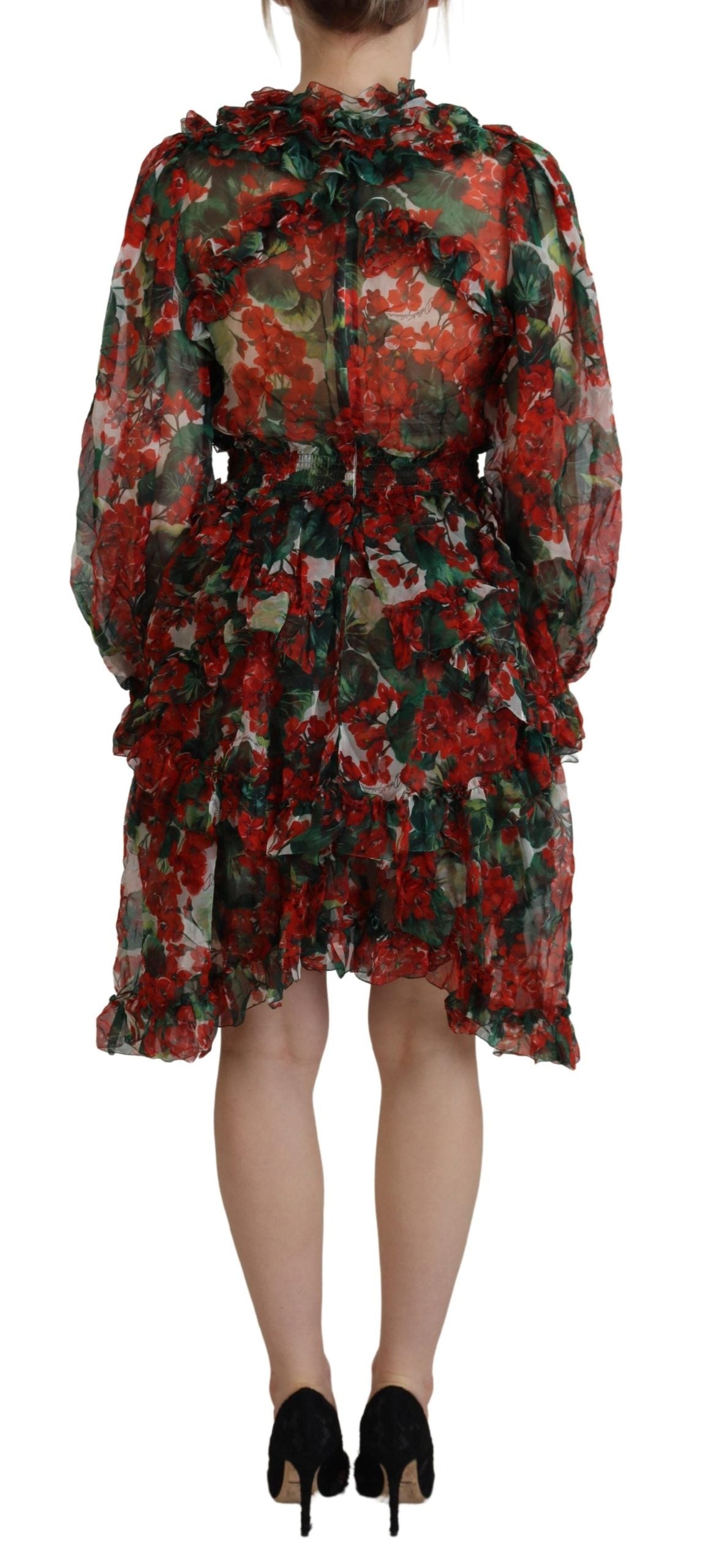 Multicolor Geranium A-line knee-length dress by Dolce & Gabbana with floral pattern and elegant silhouette.