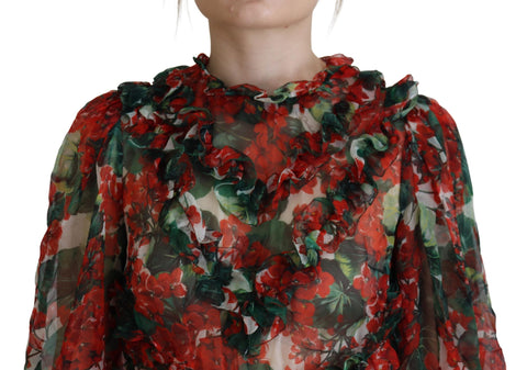 Multicolor Geranium A-line knee-length dress by Dolce & Gabbana showing a vibrant floral pattern and elegant fit.