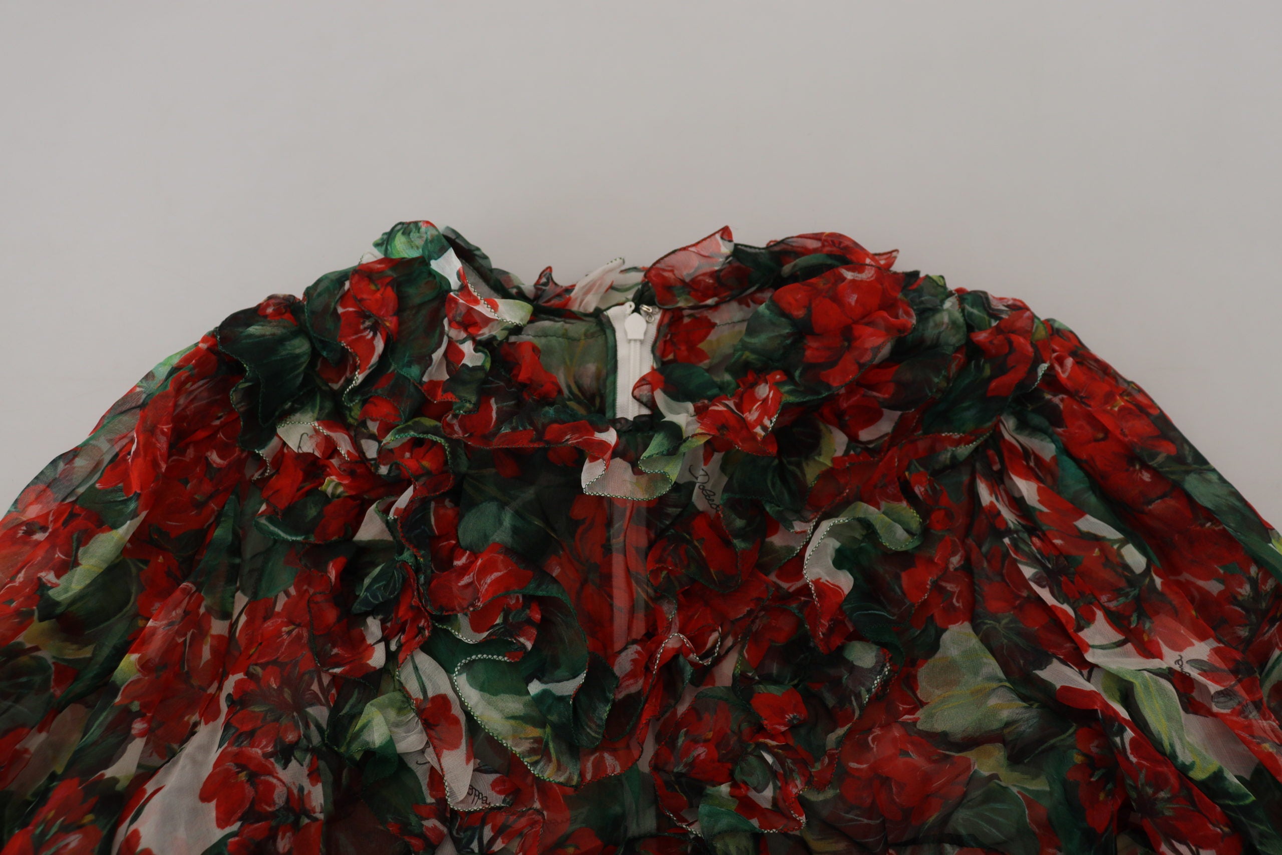 Multicolor Geranium A-line knee-length dress by Dolce & Gabbana, featuring vibrant floral patterns and elegant fabric.