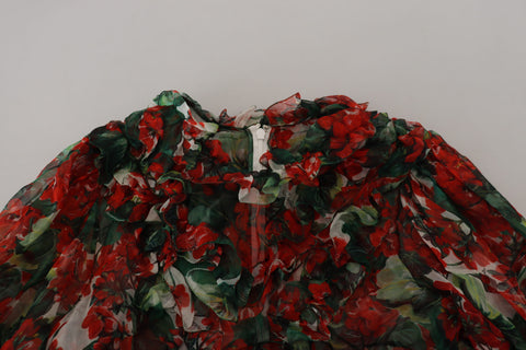 Multicolor Geranium A-line knee-length dress by Dolce & Gabbana, featuring vibrant floral patterns and elegant fabric.