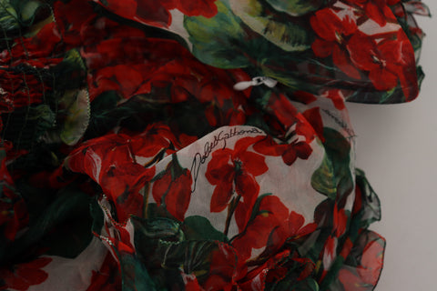 Multicolor Geranium A-line knee-length dress by Dolce & Gabbana, featuring vibrant floral print and elegant fit.