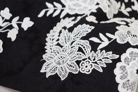 Black lace trim half sleeves A-line dress by Dolce & Gabbana, featuring elegant lace details and a classic silhouette.