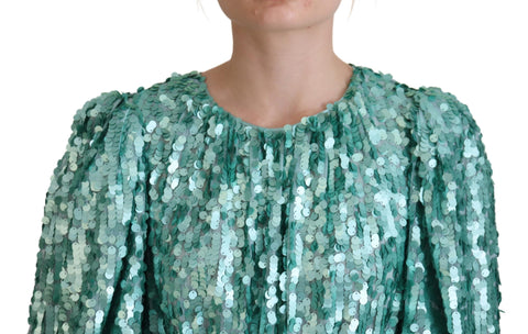 Blue sequined pleated A-line midi nylon dress by Dolce & Gabbana, featuring shimmering fabric and a stylish, flowy silhouette.