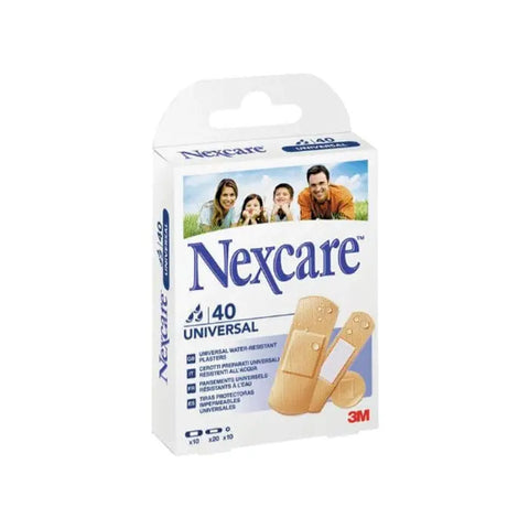 3M Nexcare Universal Plasters pack with 40 adhesive bandages, designed for wound protection and first aid.