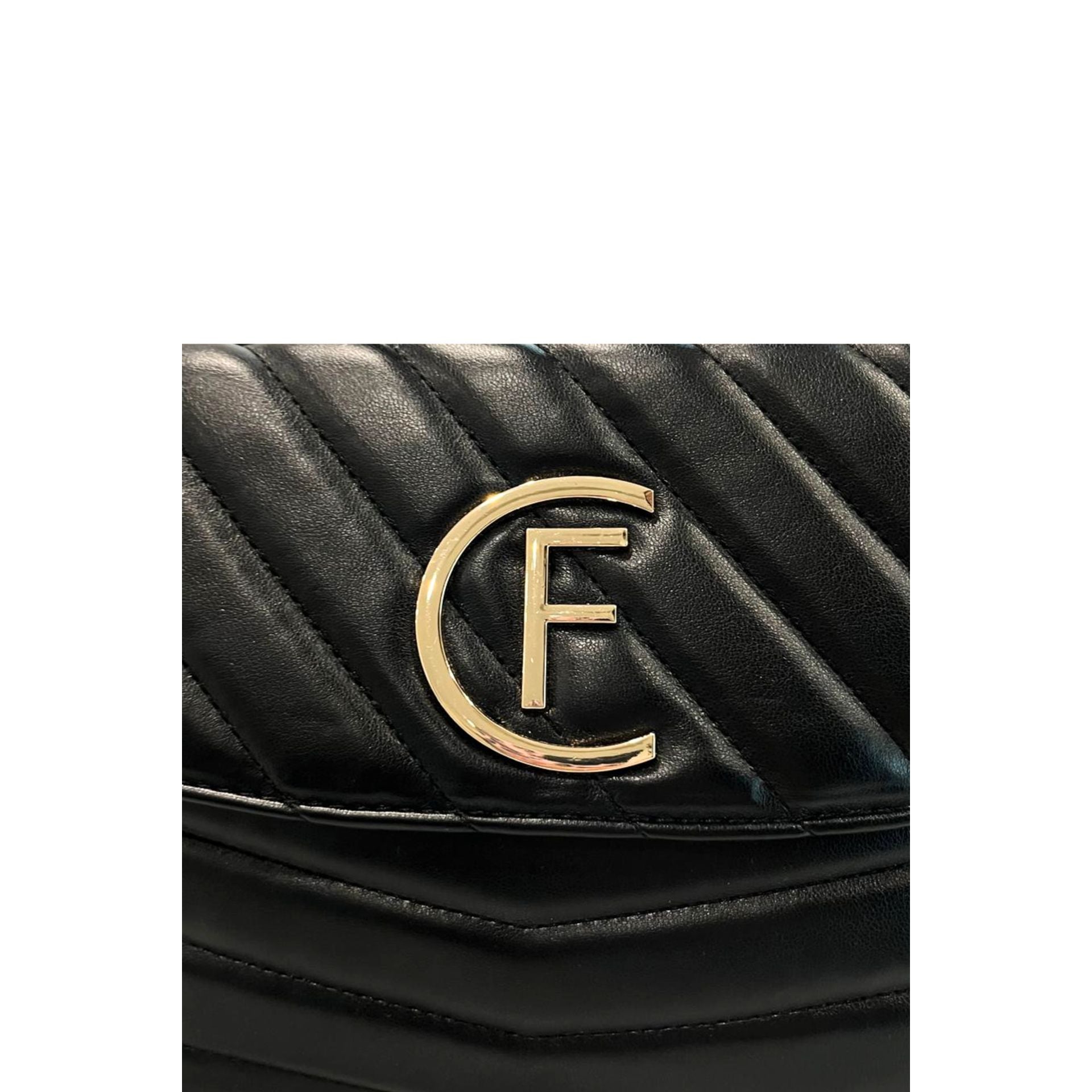 Cristinaeffe CF24FW026_NERO black leather handbag by Jag Couture London - New York with silver hardware and structured design