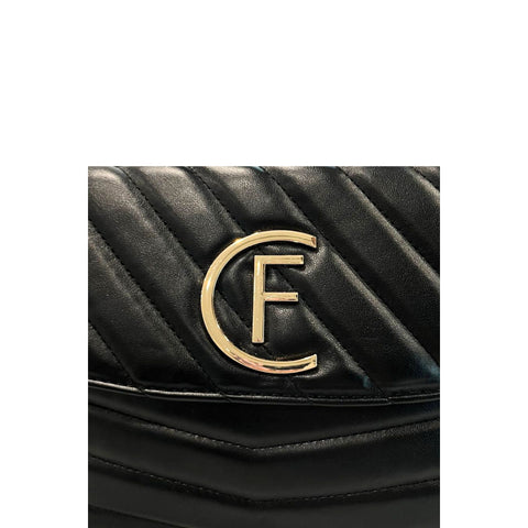Cristinaeffe CF24FW026_NERO black leather handbag by Jag Couture London - New York with silver hardware and structured design