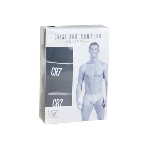 Cristiano Ronaldo CR7 tripack black underwear by Jag Couture London featuring three pairs of black briefs with logo accents.