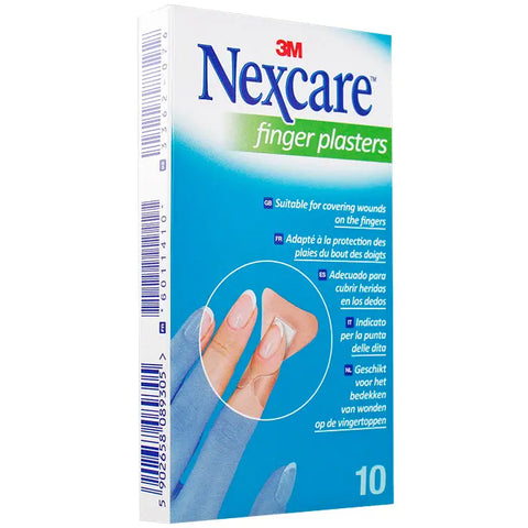 Box of 3M Nexcare Finger Plasters, 10 pack, with colorful designs, designed for finger injuries by Jag Couture London New York