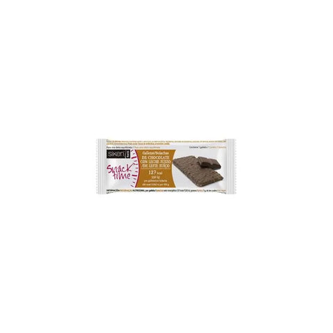 Three Siken Snack Time milk chocolate biscuits from Jag Couture London New York, stacked with a glossy chocolate coating.