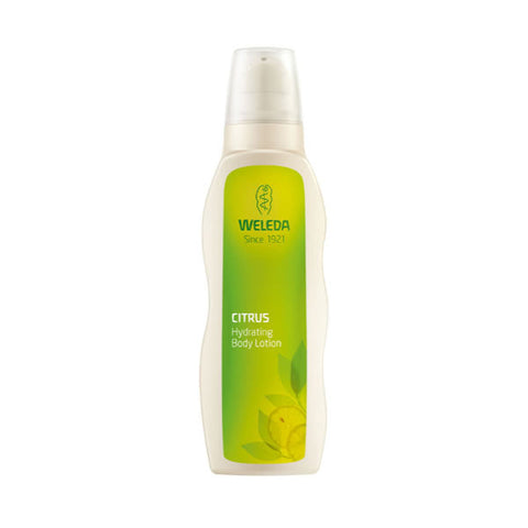 Weleda Citrus Hydrating Body Lotion bottle from Jag Couture London, featuring a 200ml container with citrus-themed packaging.