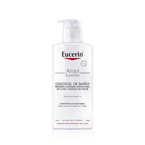 Eucerin Atopicontrol Oleogel Bath and Shower Oil in a 400ml bottle, designed for sensitive, atopic skin care.