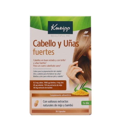Jag Couture London - New York Kneipp Strong Hair & Nails 30 capsules supplement bottle with label and capsules inside.