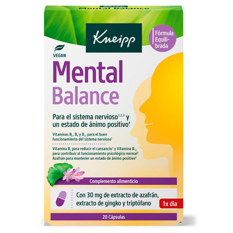 Kneipp Mental Balance capsules by Jag Couture London featuring 20 softgel capsules for stress relief and mental wellness.