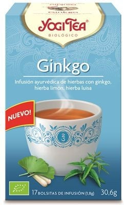 Yogi Tea Ginkgo herbal tea bags from Jag Couture London New York, 17 individual 1.8g sachets in a box.