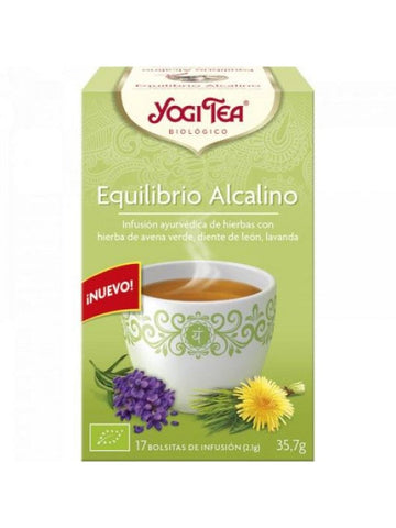 Yogi Tea Equilibrio Alcalino in 17 tea bags, natural herbal tea by Jag Couture London New York, featuring a box of tea bags.