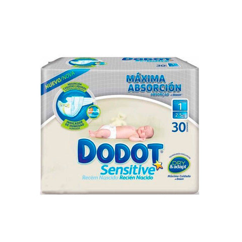 Pack of Dodot Diapers Sensitive Size 1, suitable for 2-5 kg babies, with 30 diapers, by Jag Couture London - New York.