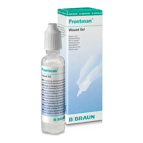 B. Braun Prontosan Gel 30ml in a tube, shown with its packaging, used for wound care and infection prevention.