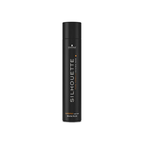 Schwarzkopf Professional Silhouette Super Hold Hairspray 500ml, a sleek bottle showing strong-hold styling spray from Jag Couture London.