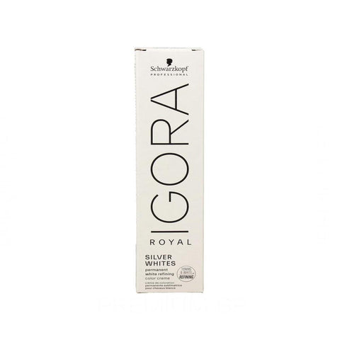 Schwarzkopf Igora Royal Absolutes Silverwhite Plata 60ml hair color tube with silver-white shade, displayed on a neutral background.