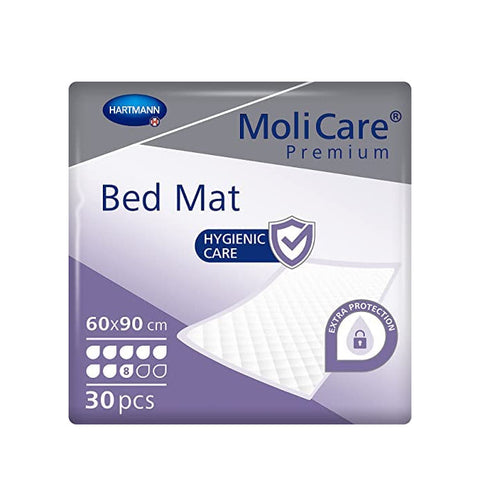 Hartmann Molicare Premium Bed Mat 60x90cm, 8D, designed for bed protection, shown in the image with packaging and product details.