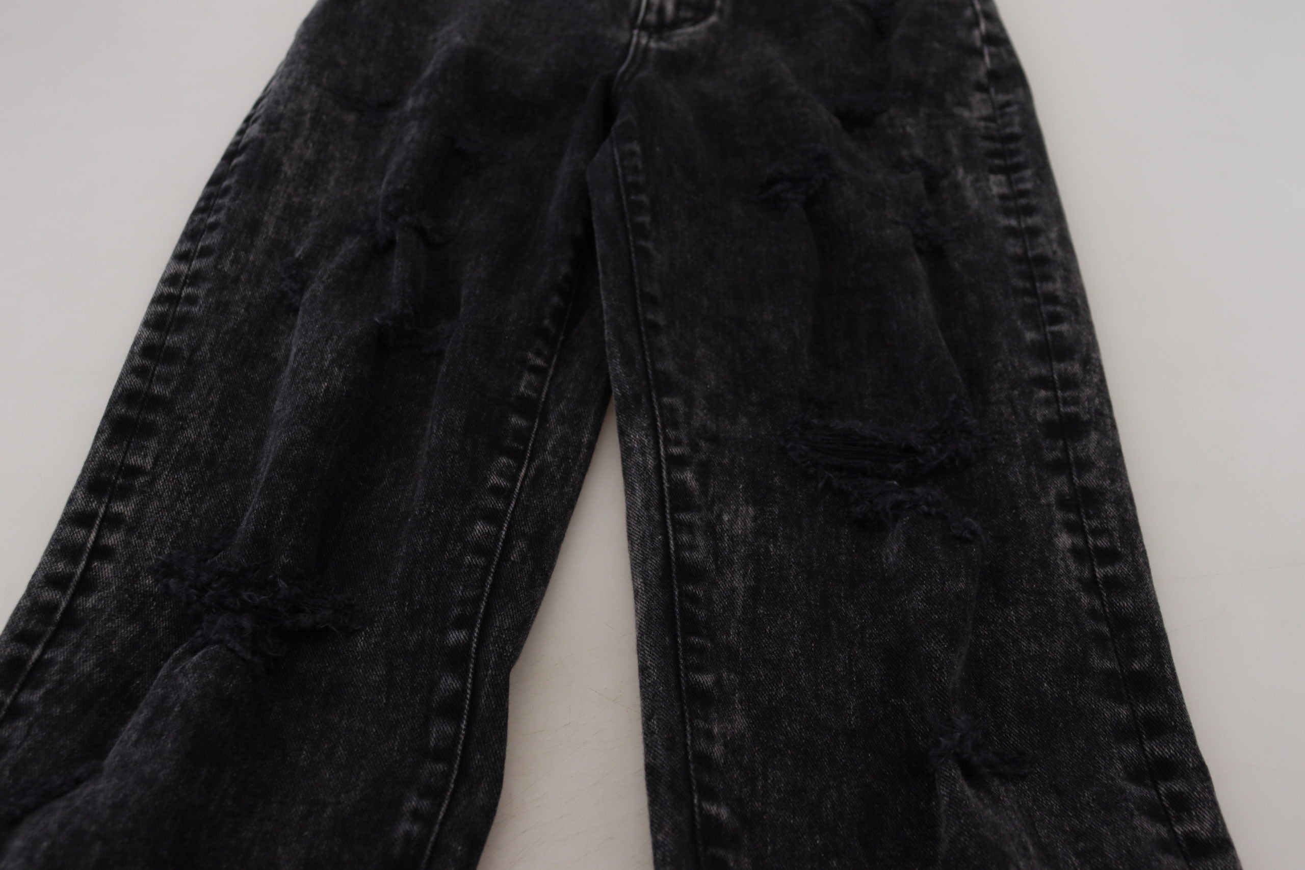 Black washed cotton high-waist denim jeans by Dolce & Gabbana, showing fitted style with classic five-pocket design.