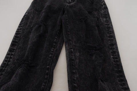Black washed cotton high-waist denim jeans by Dolce & Gabbana, showing fitted style with classic five-pocket design.