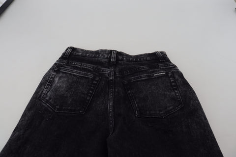 Black washed cotton high waist denim jeans by Dolce & Gabbana, featuring classic five-pocket style and a relaxed fit.