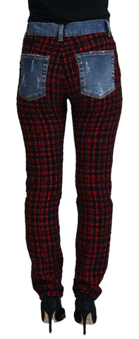 Blue checkered back skinny denim jeans by Dolce & Gabbana, featuring a fitted style and checkered design detail.