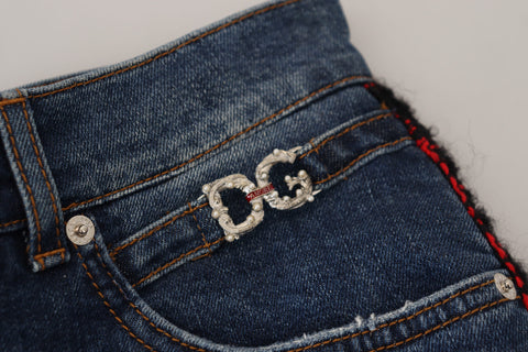 Blue checkered back skinny denim jeans by Dolce & Gabbana with a fitted style and back pockets.