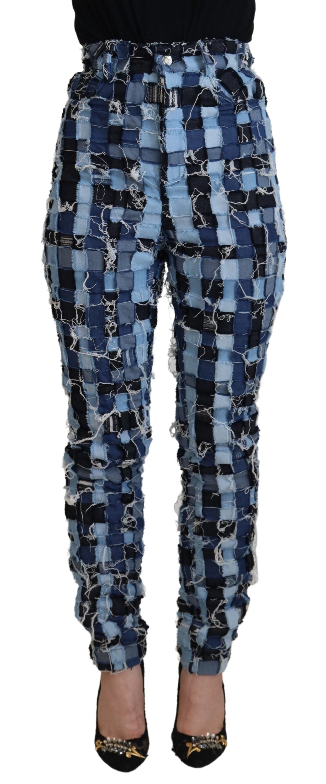 Multicolor patchwork cotton denim jeans by Dolce & Gabbana, featuring vibrant, artistic design and classic denim style.