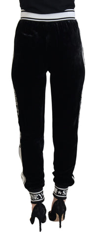 Black DG Logo Velvet Trouser Pants