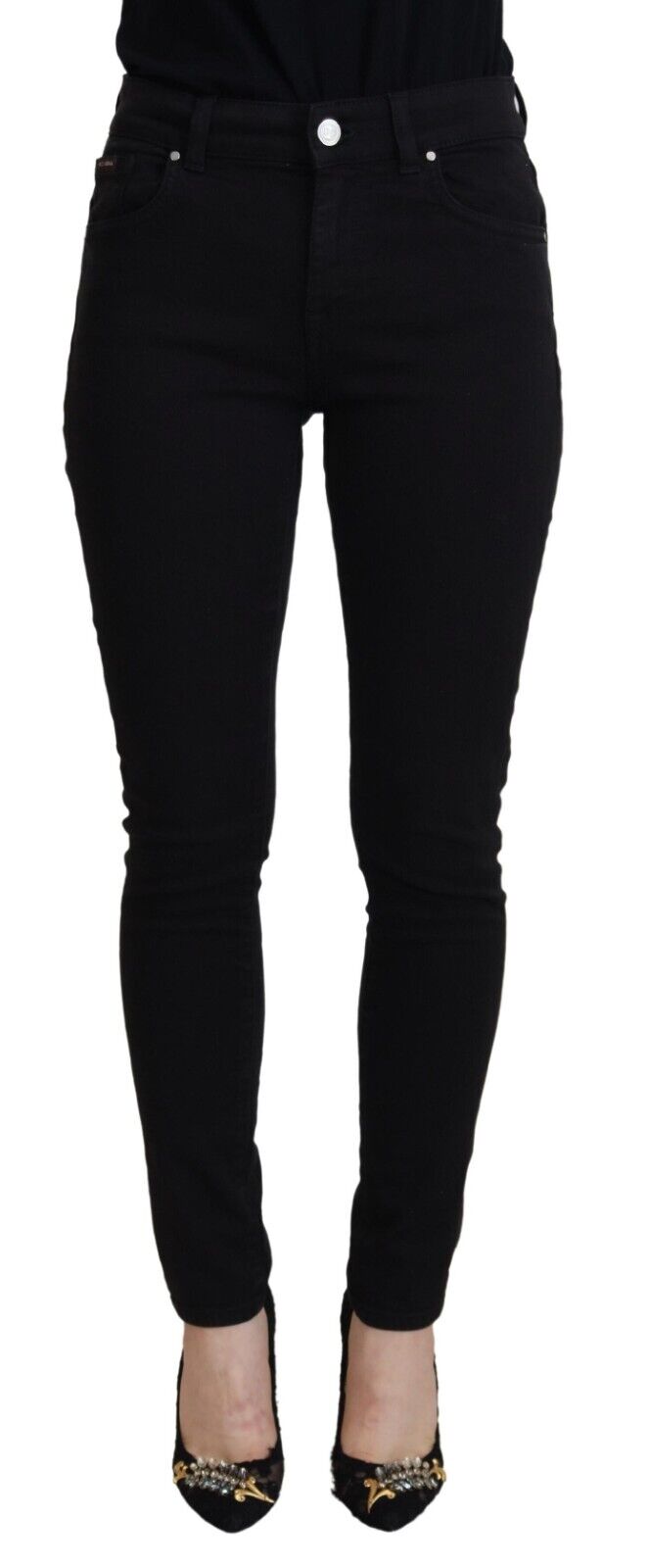Black cotton high waist casual denim jeans from Dolce & Gabbana, featuring a classic fit and stylish design.