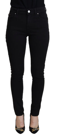 Black cotton high waist casual denim jeans from Dolce & Gabbana, featuring a classic fit and stylish design.