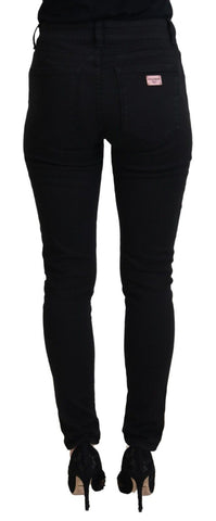 Black cotton high waist casual denim jeans by Dolce & Gabbana, shown with a fitted silhouette and classic five-pocket design.