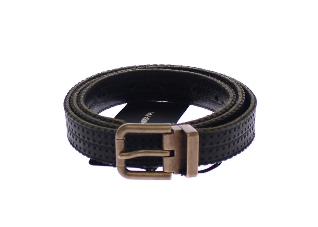Blue leather Dolce & Gabbana logo belt with metal buckle and adjustable strap, stylish accessory for men's or women's outfits.