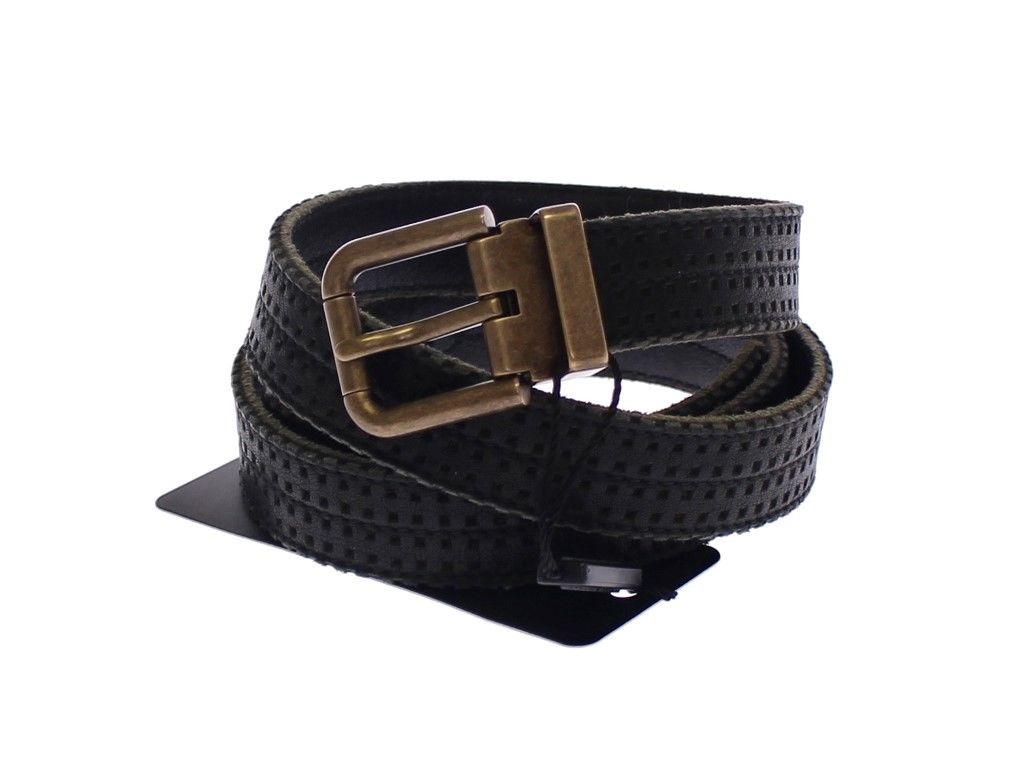 Blue leather Dolce & Gabbana logo belt with gold buckle, showcasing a stylish and high-quality accessory for fashion outfits.