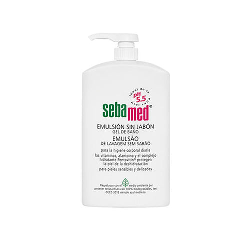Jag Couture London New York Sebamed Emulsion Soap-Free cleanser in a pump bottle, gentle skincare product for sensitive skin.