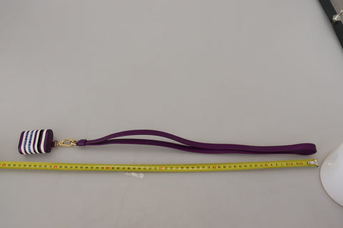 Purple Leather Strap Gold Metal Logo Airpods Case