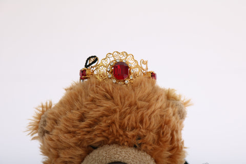 Gold crystal teddy bear crown tiara diadem hair band by Dolce & Gabbana with sparkling crystals and intricate design.